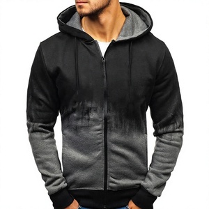 Sudadera con Capucha y Cremallera para Hombre, Tie-Dye Degradado Rojo y Negro, Corte Regular, Informal, Tejido de Poliéster, para Otoño - Product Image 6