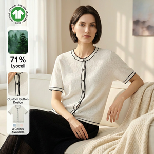 Haut en maille à manches courtes pour femme en Lyocell Triacétate, style <span class=keywords><strong>français</strong></span>, <span class=keywords><strong>jacquard</strong></span> floral 3D, élégant et sophistiqué, idéal pour l'été, vente en gros - Product Image 1