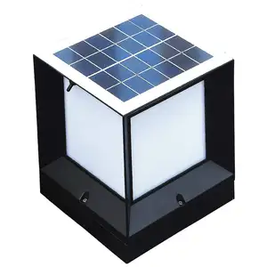 Case Iron Main Lamp Outdoor 3W Square Shape Solar Gate Post Ti\op Light for Garden