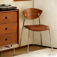 Chaise de salle à manger rétro style Mid-Century Flying Bird en acier inoxydable avec dossier en bois massif, idéale pour café, restaurant, maison et salon