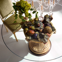 Table à manger ronde en verre décorative en bois sculpté de style français classique, table à manger de salle à manger avec 4 chaises