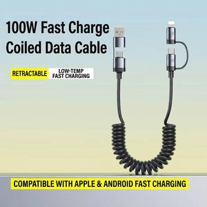 สายชาร์จรถยนต์แบบขดสปริง100W 2-in-2 USB-A/ชนิด c/สายชาร์จเร็วแบบยืดหดได้สำหรับโทรศัพท์มือถือ - Product Image 1