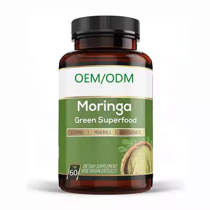 OEM son tasarım Moringa toz kapsülleri Moringa yaprak hapları saf doğal organik Moringa yaprak özü tozu sert kapsüller