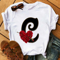 T-shirt imprimé alphabet anglais A B C D E pour femmes, nouveau t-shirt d'été pour couples, amoureux, t-shirt féminin Harajuku, décontracté, noir, tops, t-shirts