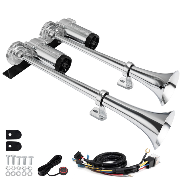 FARBIN Dual Trumpet Air Horn, 12V Train Horn for Truck with 2 Air Compressors,178dB Loud Horns for Any 12V Vehicles