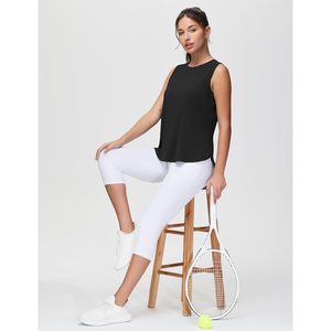 Débardeur de sport pour femme, coupe ample, sans manches, respirant, avec fentes latérales, col rond, design asymétrique - Product Image 6