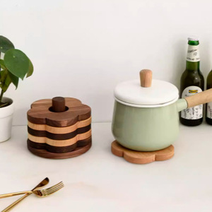 Wooden Flower Coasters Solid Wood Heat Insulating <b>Mats</b> For Tea Coffee Cup Protection Table Decor - Product Image 3