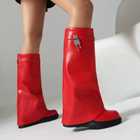 Femmes Arqa Fold Over Knee High Boot Platform Heel Padlock Boots with Zipper Biker Shoes for Women Plus Size 43 45 48 Women Boots