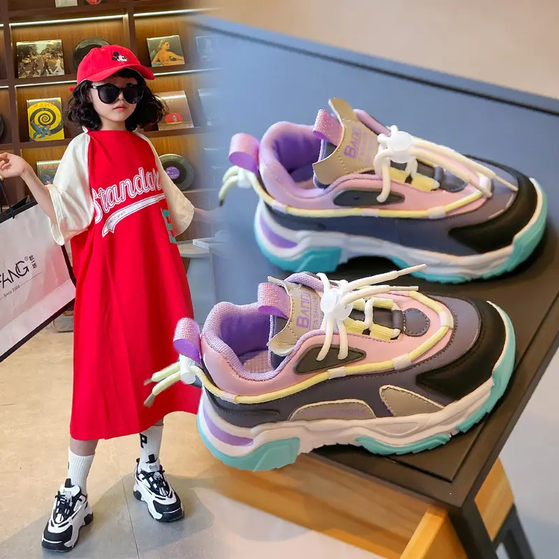 Shangzhou OEM Sepatu Anak-Anak Leather Soft Casual girls Sneakers Shoes Kids