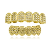 Grillz en Or 18 carats à 6 Dents, Style Hip Hop Joker Diamant, Ensemble de Capuchons Dentaires Supérieurs et Inférieurs pour Rapper, Bijoux pour Costume d'Halloween et Cosplay
