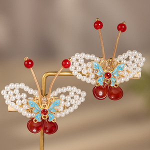 Pinza para el pelo con cuentas de mariposa, estilo antiguo, nuevo accesorio para el pelo de estilo chino, estilo tradicional chino, Hanfu, borde hecho a mano - Product Image 1