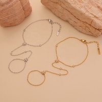 Bracelet chaîne réglable tendance en zircon blanc, anneau en acier inoxydable, chaîne de main à fleurs, bracelet, chaîne de corps pour femmes, bijoux