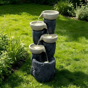 <span class=keywords><strong>Fontaine</strong></span> d'eau LED élégante à cinq niveaux <span class=keywords><strong>en</strong></span> forme de bol de <span class=keywords><strong>pierre</strong></span>, cascade <span class=keywords><strong>pour</strong></span> intérieur, extérieur, <span class=keywords><strong>bassin</strong></span>, jardin, patio, décoration de la maison - Product Image 3