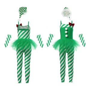 Disfraz de Duende Navideño para Niñas, Conjunto de Tutú, Mono a Rayas <span class=keywords><strong>con</strong></span> Bastón de Caramelo, Sombrero <span class=keywords><strong>con</strong></span> Pompón y Lazo, Rojo y Verde, para Fiestas Navideñas, Actuaciones, Personalizado - Product Image 4