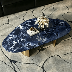 Comptoir de réception en marbre cannelé en <span class=keywords><strong>quartz</strong></span>, fait main, de forme libre, sculpté sur mesure, style européen moderne, écologique, ovale - Product Image 1