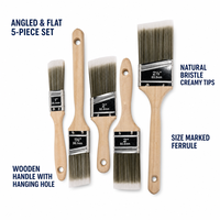 Ensemble de 5 pinceaux plats biseautés à poils naturels avec manche en bois de 1 à 2,5 pouces et trou de suspension pour la découpe de bordures et la peinture