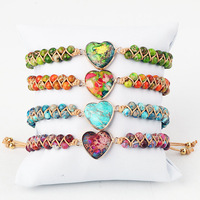 Neues Design Vintage Bohemia Frauen Schmuck Armband Natur Imperial Stone Edelstein Makramee Herz Perlen Armband