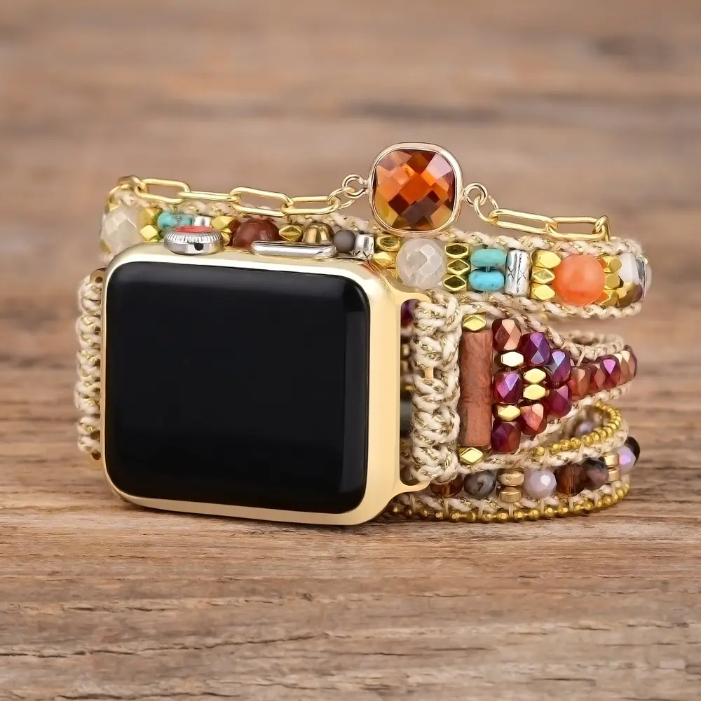 Haut de gamme charmant pierre naturelle bracelet de montre intelligente Unique tricoté à la main Boho iwatch bracelet de montre bijoux en gros et livraison directe