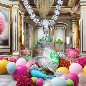 925 Sterling Silver Lab <b>Moissanite</b> Iced Hip Hop Children's <b>Jewelry</b> Glow Dark Bling Dollar Money Bag Pendant Necklace Gold Plated - Product Image 2