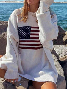 Pullover da <span class=keywords><strong>Donna</strong></span> Lavorato a Maglia Largo e <span class=keywords><strong>Casual</strong></span> Tutte le Stagioni su Misura Nuovo Motivo Bandiera USA <span class=keywords><strong>Abbigliamento</strong></span> Autunno Inverno - Product Image 5