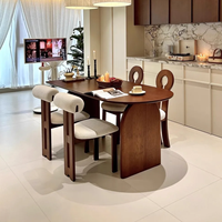 Ensemble table et chaises de salle à manger en bois massif de style médiéval français avec plateau en marbre, 4 pièces, design réglable pour petits appartements