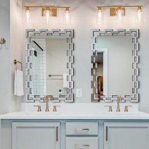 Modern 3D <b>Rectangular</b> Wooden Wall <b>Mirror</b> Sticker Silver/Brown 4mm Thick USB Light in Trend Brand for Living Room Hanging Decor - Product Image 2