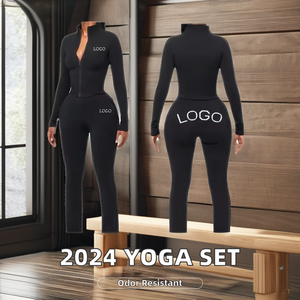 ชุดออกกำลังกาย2ชิ้นสำหรับผู้หญิงชุดออกกำลังกายแขนยาวน้ำหนักเบาระบายอากาศได้ดีพิมพ์ลาย2024 - Product Image 2