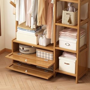 Household clothes <b>rack</b> with storage cabinet, floor-standing, for bedroom use; simple room clothes <b>rack</b> and storage <b>shelf</b>. - Product Image 4