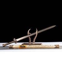 Épée Han en bronze antique 1065CS faite à la main, avec garnitures en cuivre sculptées, fourreau gaufré crème, épée de collection et d'exposition