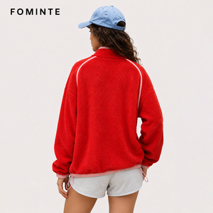 Veste en polaire Sherpa personnalisée pour <span class=keywords><strong>femme</strong></span>, pull à quart de zip, sweat-shirt Teddy oversize, <span class=keywords><strong>manteau</strong></span> décontracté chaud d'<span class=keywords><strong>hiver</strong></span> avec poches - Product Image 5