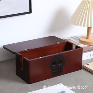 Caja organizadora de cables de escritorio de madera maciza de 35L con diseño de calavera para routers, regletas y enchufes - Product Image 1
