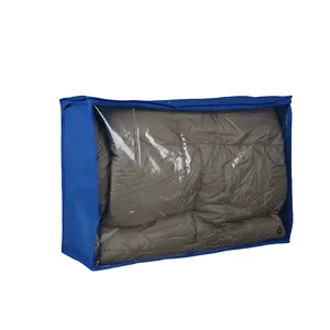 High quality large capacity anti dust reusable duvet storage bag non woven pe clear plastic duvet storage bag with zipper