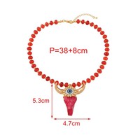 Kalung Liontin Kepala Sapi Wanita Vintage dengan Batu Alam dan Rantai Tembaga yang Dapat Disesuaikan