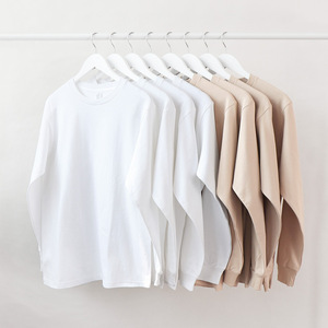 Camisetas de manga larga lisas en blanco de algodón 250GSM 100% camisetas de manga larga unisex con impresión de logotipo personalizado - Product Image 1