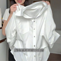 Blus Poliester Serbaguna Chic Bergaya Preppy Putih untuk Wanita Musim Semi/Gugur 2026, Atasan Longgar Santai Efek 3D