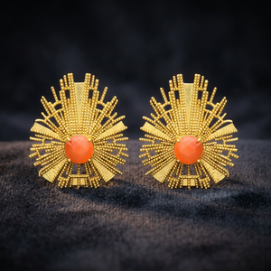 ต่างหูแบบติดหูชุบทองประดับพลอยสีส้มสไตล์ชาติพันธุ์จาก Jaipur Gems Jewelry สำหรับผู้หญิงและผู้ชาย เหมาะสำหรับงานแต่งงาน วันครบรอบ งานปาร์ตี้ และเป็นของขวัญ - Product Image 4