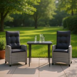 Ensemble de salle à manger de jardin en rotin gris 2 places, mobilier d'extérieur résistant aux intempéries, design contemporain - Product Image 2