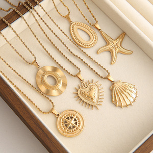 Collier <span class=keywords><strong>en</strong></span> acier inoxydable avec pendentif étoile de mer et chaîne <span class=keywords><strong>en</strong></span> corde, anti-ternissement, hypoallergénique, pour l'extérieur - Product Image 1