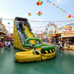 Custom OEM Inflatable Water <strong>Slide</strong> - Yellow Black Warning Branded <strong>Slide</strong> Demountable <strong>Swimming</strong> <strong>Pool</strong> - Product Image 1