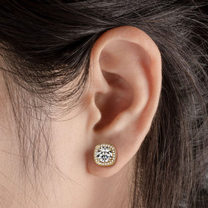 Best Selling Elegant Classic Round Cut 1ct VVS GRA Moissanite Halo <b>Stud</b> <b>Earrings</b> Bezel <b>Set</b> Copper 14K Gold Filled Unisex Jewelry - Product Image 2