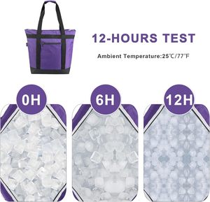 Bolsa Térmica de Cuero <span class=keywords><strong>BeeGreen</strong></span>, Aislada, Suave, con Cierre, Asa Superior, Tamaño Grande, para Playa, Viajes, Compras, Entrega - Morado - Product Image 2