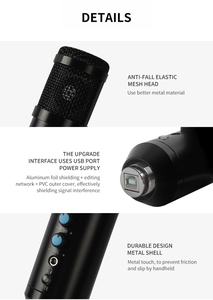 Micrófono de condensador portátil con cable USB, patrón Polar cardioide para sala de estudio, transmisión de <span class=keywords><strong>YouTube</strong></span>, micrófono de plástico y Metal - Product Image 4