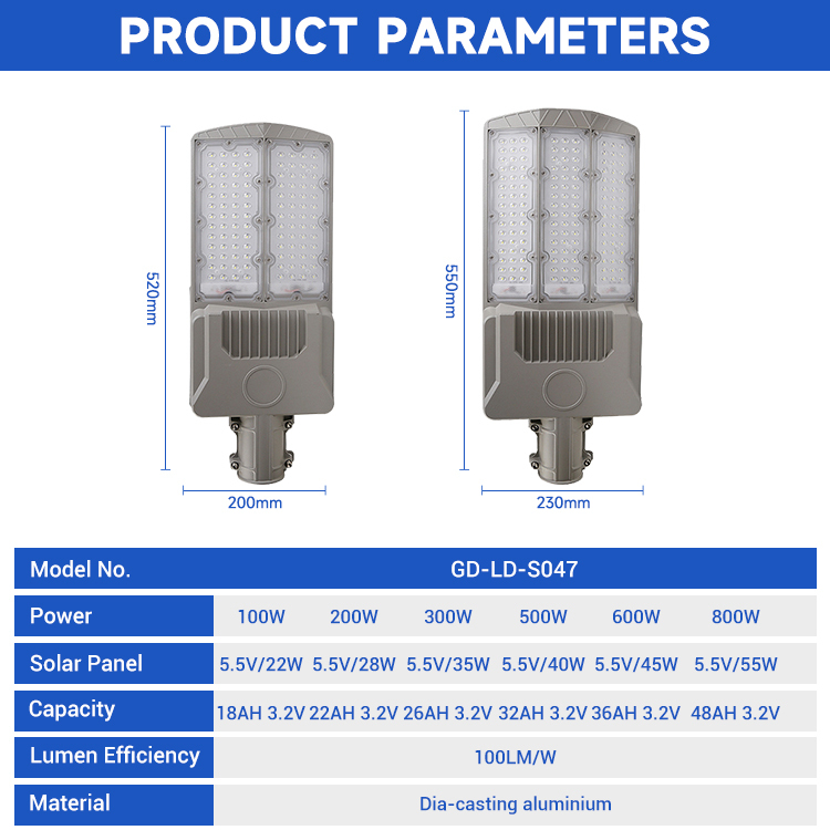 High Lumens Outdoor Waterproof Ip67 Die-cast Aluminum SMD5730 100w 200w 300w 500w 600w 800w Separate Solar Led Street Light · image 2