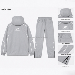 OEM Custom Men Premium Reflective Tape Windproof Windbreaker Lightweight Set <b>Zip</b> <b>up</b> Sportswear Jacket and Jogger Pants Tracksuit - Product Image 3