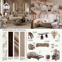 Ensemble de meubles de salle à manger de luxe moderne, table en métal doré, chaises en cuir design pour villa, hôtel, projet clé en main