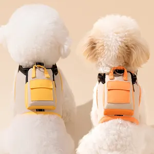 Conjunto de arnês para cães de luxo respirável de malha primavera verão colete e trelas com mochila