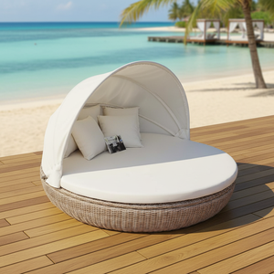 حديقة حبل مستدير استجوابي باستخدام الهواء الطلق سرير جولة السرير المنسوجة الروطان أثاث خارجي حديقة صالة السرير - Product Image 1