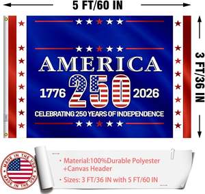Drapeau des États-Unis 250e anniversaire, 3x5, polyester, double face, 3 couches, haute résistance, protection UV, résistant à la décoloration, 2 œillets en laiton - Product Image 3