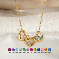 Collar de Acero Inoxidable con Colgante de Corazón Personalizado con Grabado de Múltiples Nombres y Piedra de Nacimiento, Certificado CE
