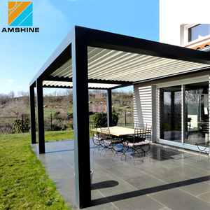 <span class=keywords><strong>Pergola</strong></span> extérieure bioclimatique en aluminium avec toit à lames orientables et stores enroulables, tailles personnalisables - Product Image 5